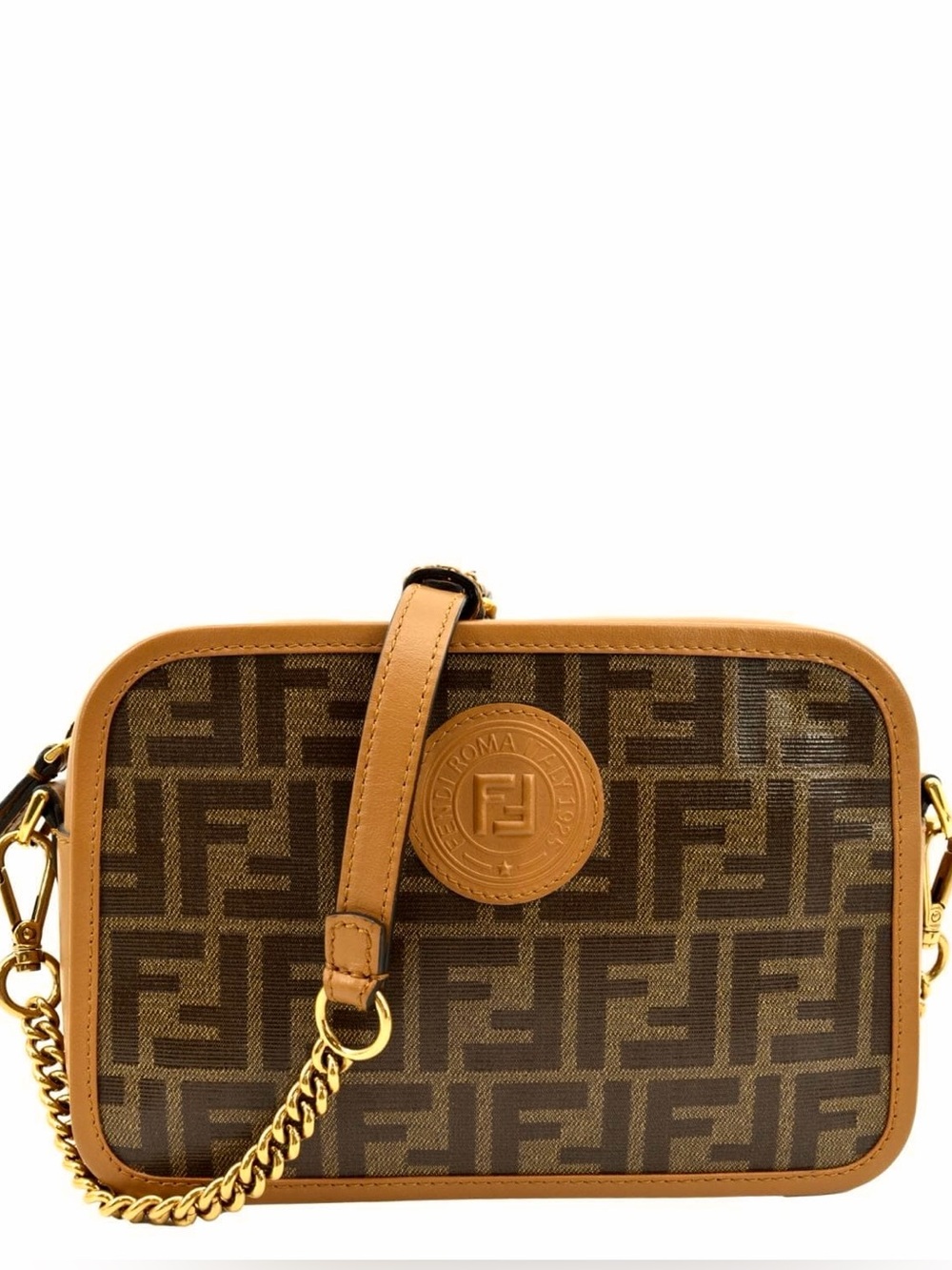 Fendi Brown Monogram Zucca Camera Bag Crossbody with Gold Hardware